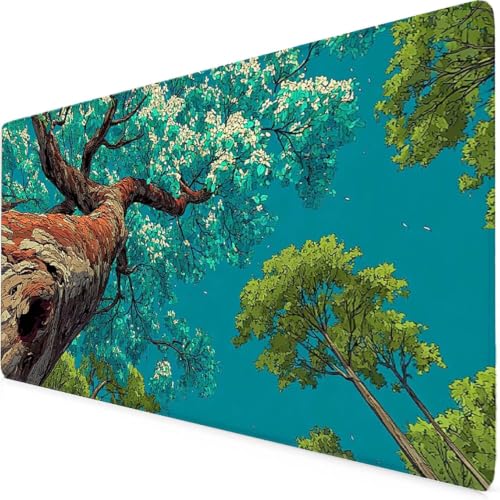 Tapis de souris antidérapant grand format bleu arbre pour une glisse fluide et précise sur PC