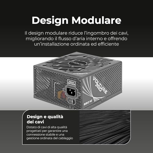 Volture Pro 850W Alimentatore per Pc Gaming Completamente Modulare 850 Watt, 80 Plus Gold, Compatibile ATX 3.1 e PCIe 5.1, Ventola Silenziosa da 120mm, PFC Attivo - Alimentatore - Immagine 6