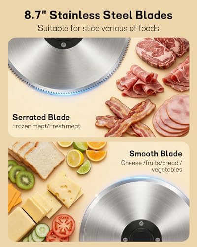 Image of Electric Meat Slicer Machine for Home 8.7 inch Deli Slicer | 2 Removable Stainless Steel Blades, Stainless Steel Tray, Premium Food Slicers for Meat Cheese Ham, Adjustable Thickness
