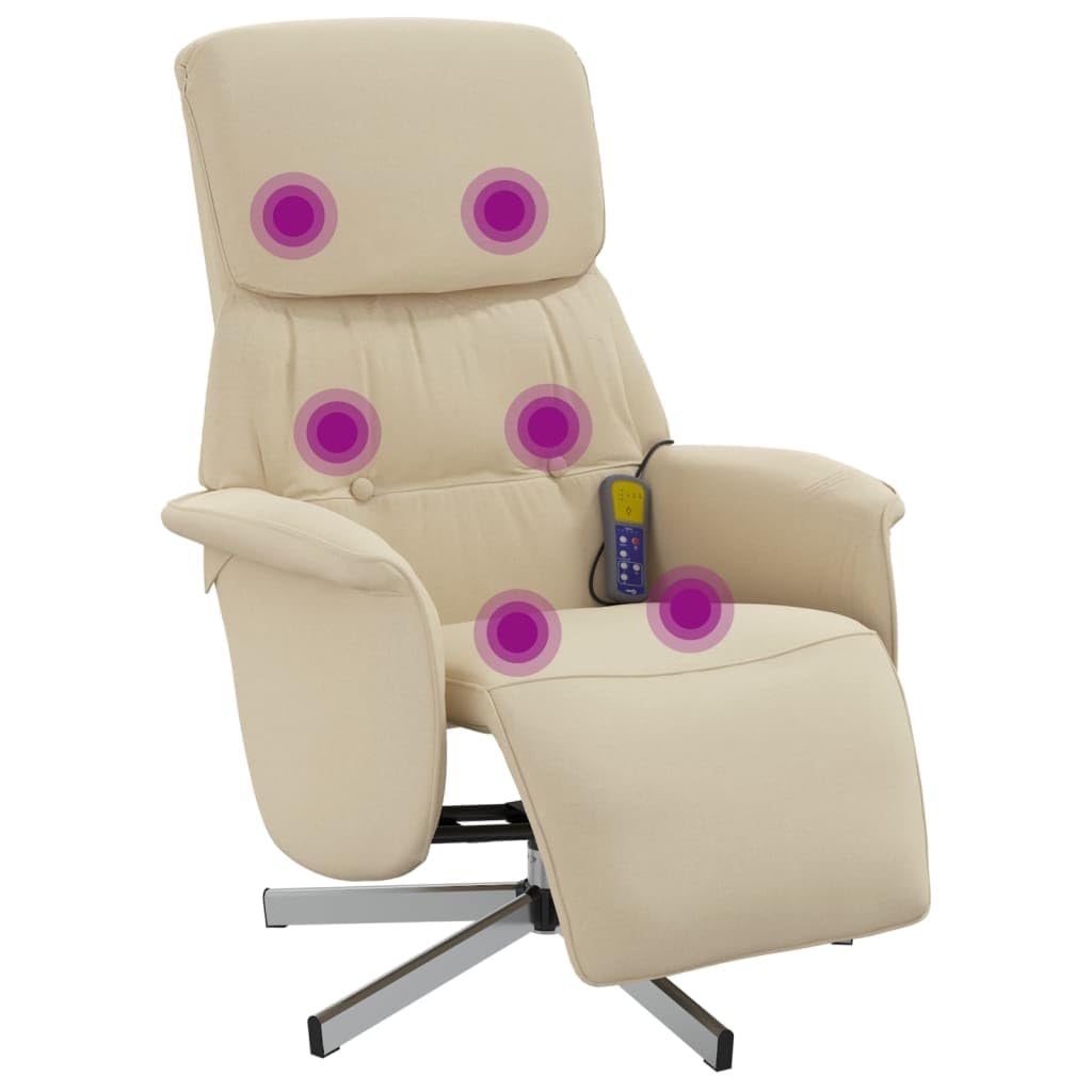 Fauteuil inclinable de massage avec repose-pieds crème tissu salon