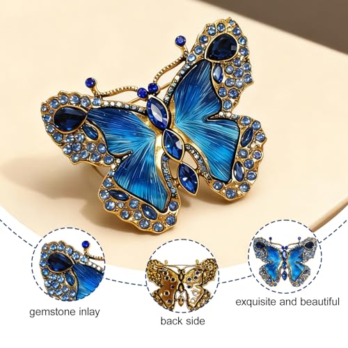 Crystal Rhinestone Butterfly Brooch,Elegant Blue Butterfly Lapel Pins,Fashion Exquisite Crystal Animal Shape Brooches Lapel Pins,Dress Accessories Jewelry Gift for Women Daily Decoration