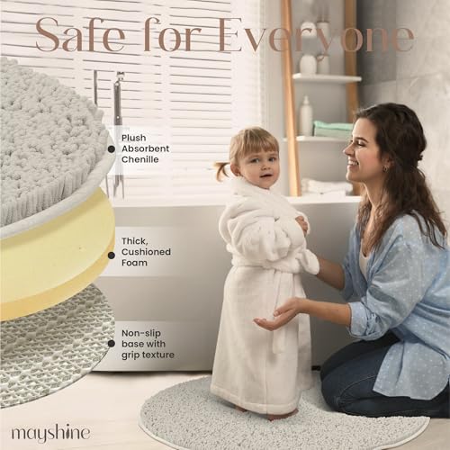 Image of MAYSHINE Large Plush Shaggy Chenille Bath Mat, 36 inchx36 inch Round, Extra Soft, Super Absorbent, Non-Slip Bathroom Rug, Fluffy Microfiber, Area Rug Sets for Bathroom Floor, Kitchen, Living Room, Wax White