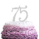 LINGPAR 75 Years Birthday Cake Topper - New Best Crystal Rhinestone 75th Wedding Anniversary Or 75 Years Old Cake Topper Party Decoration Silver