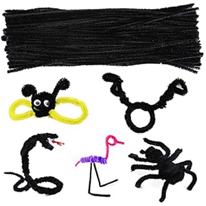 100 Pieces Pipe Cleaner Chenille Stem, Black Pipe Cleaners for Hair, Pipe Cleaners Set for DIY Arts Crafts Decorations (Black)