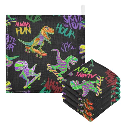 Nander 3Pack Baby Muslin Washcloths,Cute Cartoon Dinosaur Soft Face Cloths for Newborn, Absorbent Bath Wash Cloths, Wipes, Burp Rag,Toddlers Essentials Stuff, Baby Registry as Shower