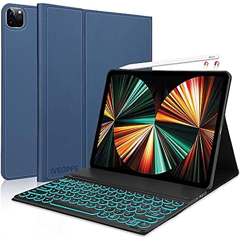 IVEOPPE Keyboard Case for iPad Pro 12.9 inch 2022(6th generation), Backlit Wireless Magnetic Keyboard Slim Folio Stand Cover for iPad Pro 12.9 inch 6th/5th/4th/3rd Gen, Navy Blue Cover