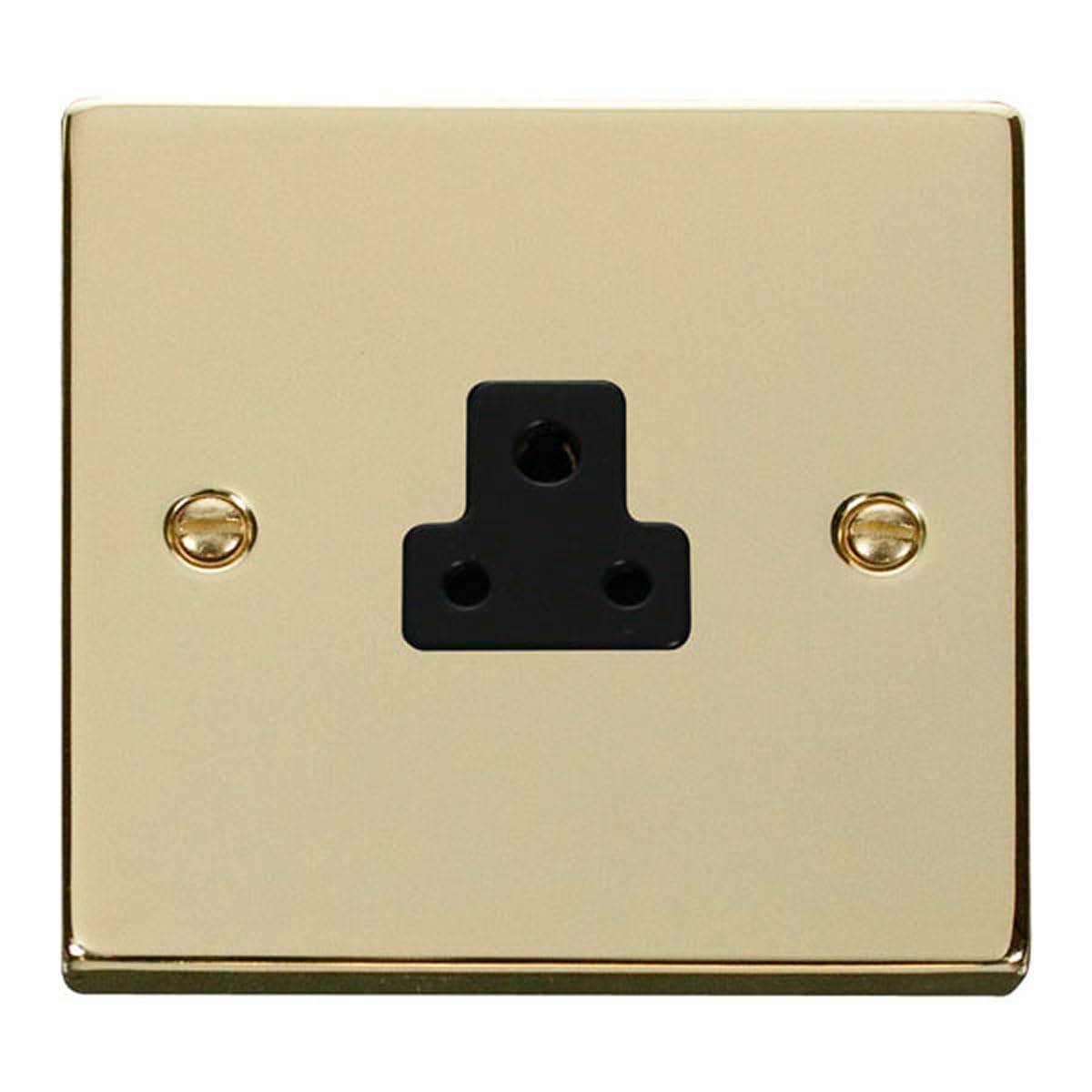 Click Polished Brass 1 Gang 2A Round Pin Socket - Black Insert