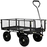 BILT HARD 880 lbs 10' Flat Free Tires Steel Garden Cart with 180° Rotating Handle and Removable Sides, Heavy Duty 4 Cu.Ft Capacity Utility Garden Carts and Wagons, Black
