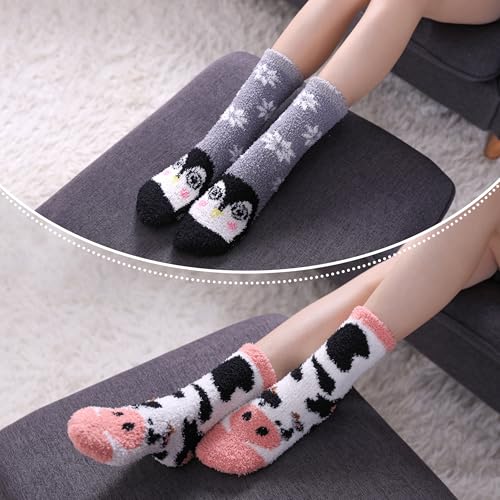 Image of LINEMIN Womens Fuzzy Socks Cozy Fluffy Winter Warm Slipper Socks Microfiber Soft Home Sleeping Socks