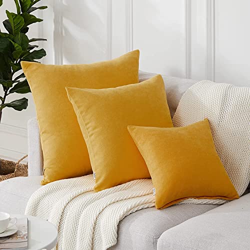 Top Finel Yellow Decorative Throw Pillow Covers Soft Chenille Large Pillowcase Solid Euro Cushion Case Square Pillow Cover 26 X 26Inch For Living Room Bed Sofa, Pack Of 2, Mustard Yellow… #TOP5