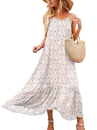 Anrabess Women Casual Floral Print Ruffle Maxi Dress Spaghetti Flowy Beach Dress With Lined 450Baifenhua-S #TOP13