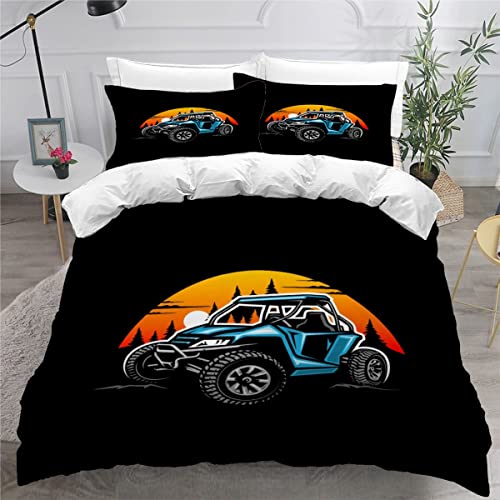 NYSMGS - Juego de funda nórdica de 155 x 220 cm y 2 fundas de almohada de 80 x 80 cm, con cremallera, diseño de coche ATV, fondo negro