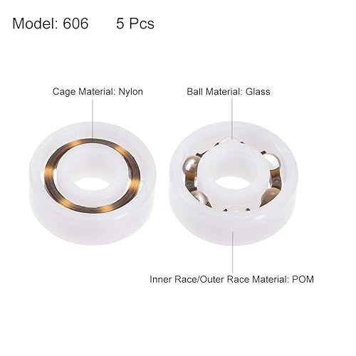 Miniatura 10 de uxcell 6804 rodamientos de plástico 0.787x1.260x0.276 in bola de vidrio jaula de nylon 5pcs