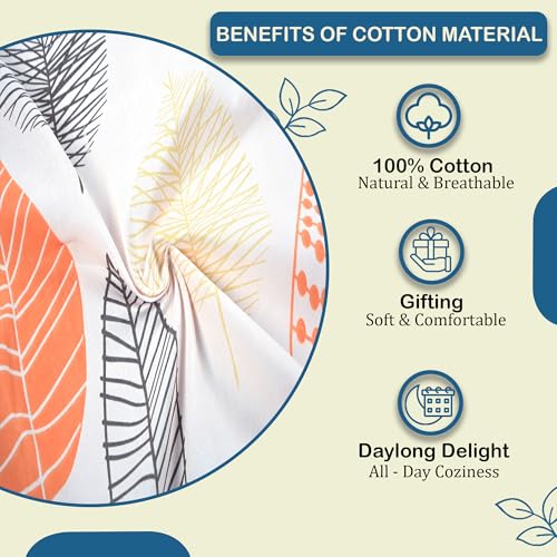Image of Kuber Industries Cotton 220 TC Double Bedsheet With 2 Pillow Covers | Machine Washable Soft Bedsheet For Living Room, Home & Hotels | Leaf Print - Peach