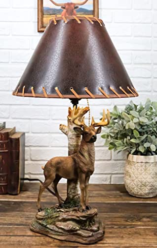 Ebros Gift EBR5252 Rustic Western Country Wildlife Birch Tree Forest Grand Elk Stag Deer Antlers Climbing Rock Slope Desktop Table Lamp thumb #8