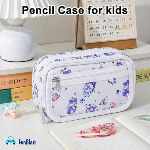 Image of FunBlast Pencil Pouch for Girls- Kawaii Pencil Pouch, Aesthetic Pencil Case Organizer, Large Capacity Stationary Organizer Case, Multipurpose Zipper Pouch for Kids & Adults (White-B)