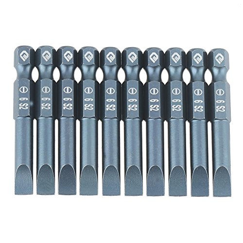 Juego de 10 puntas de destornillador ranuradas de 50 mm, cabeza plana magnética, vástago hexagonal de aleación de acero de aleación de 6,3 x 50 x 6 mm