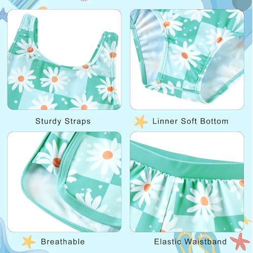 Image of TUONROAD Toddler Girls One Piece Swimsuit 2Pcs Bathing Suit Kids Swimwear with Short for 3-9
