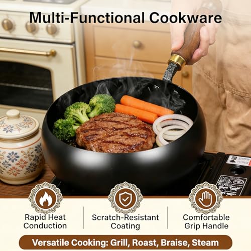 Wok de hierro fundido japonés con tapa 24 cm miniatura 5