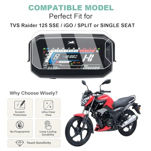 Image of Wisely Pack 2 - Premium Screen Guard for TVS Raider 125 SSE - IGO - SPLIT & SINGLE SEAT Bike - Display Digital Meter Protector - HD Clear, Full Cover - Easy Installation Kit - Raider Accessories