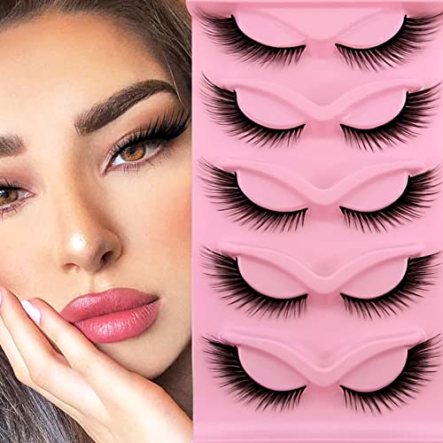 3D Pestañas Postizas Ojo de Gato, Juego de Extensiones de Pestañas Artificiales Ojo de Gato, Pestañas Artificiales Ojo de Zorro Look Natural, 5 Pares Pestañas Reutilizables Hechas a Mano Pestañas