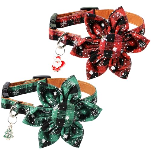 2pcs Christmas Dog Collar with Flower