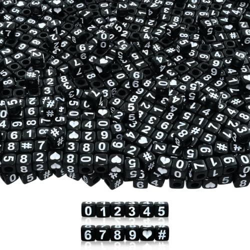 Image of Amaney 400pcs Black Acrylic Number Beads 6x6mm Mixed Number Beads Acrylic Plastic Cube Shape Loose Beads