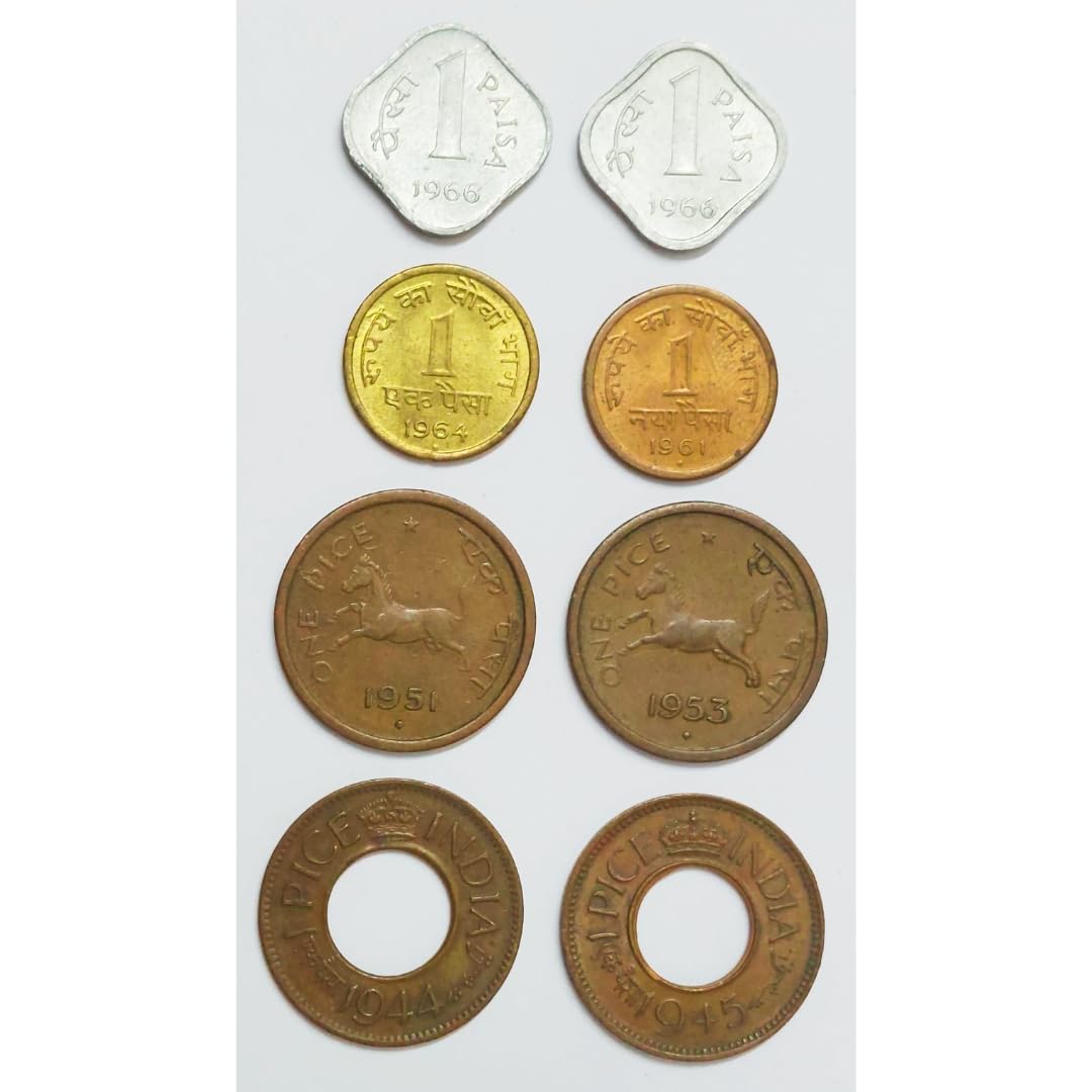 ShubhCoins British-India Old 1 Paisa Copper-Brass-Aluminium (2 Coins Each) Set of 8, Old Issue, Very Rare Set in Extra Fine to UNC Condition, Best for Kids Collection Above 5 Years-image-37