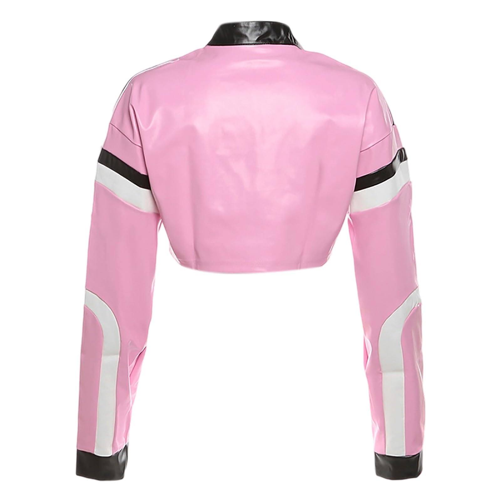 Lederjacke Damen Cropped Jacke Lässig Motorradjacke mit Reißverschluss Stehkragen Bikerjacke Y2K Brief Bomberjacke Kunstlederjacke Gothic Punk Jacke Übergangsjacke Streetwear
