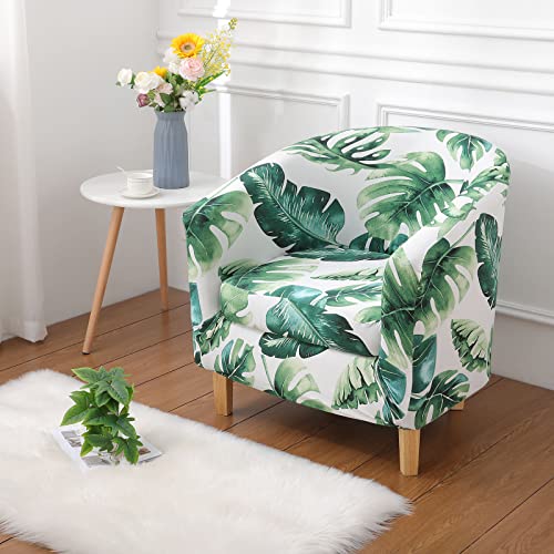 Hyha 2 Pieces Printed Tub Chair Slipover With Cushion Cover, Removable Stretch Club Chair Cover For Ikea Tullsta, Armchair Cover Furniture Protector For Living Room,Green #TOP4
