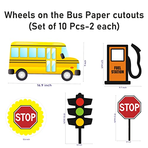 Image of Pretty UR Party Wheels on The Bus Theme Paper Cutouts for Birthday Parties, Wheels on The Bus Party Supplies decor, Rhyme Birthday Party Decoration, Cutouts for Rooms, Boards -Multicolour (10 pcs)