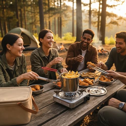 Freidora De Acero Inoxidable | Juego de 7 Piezas de Olla de Cocina de Acero Inoxidable - Freidora Pequeña 1.2L Con Cesta | Para Cocinar Pollo y Pescado en Casa Acampadas y Fiestas - imagen 3