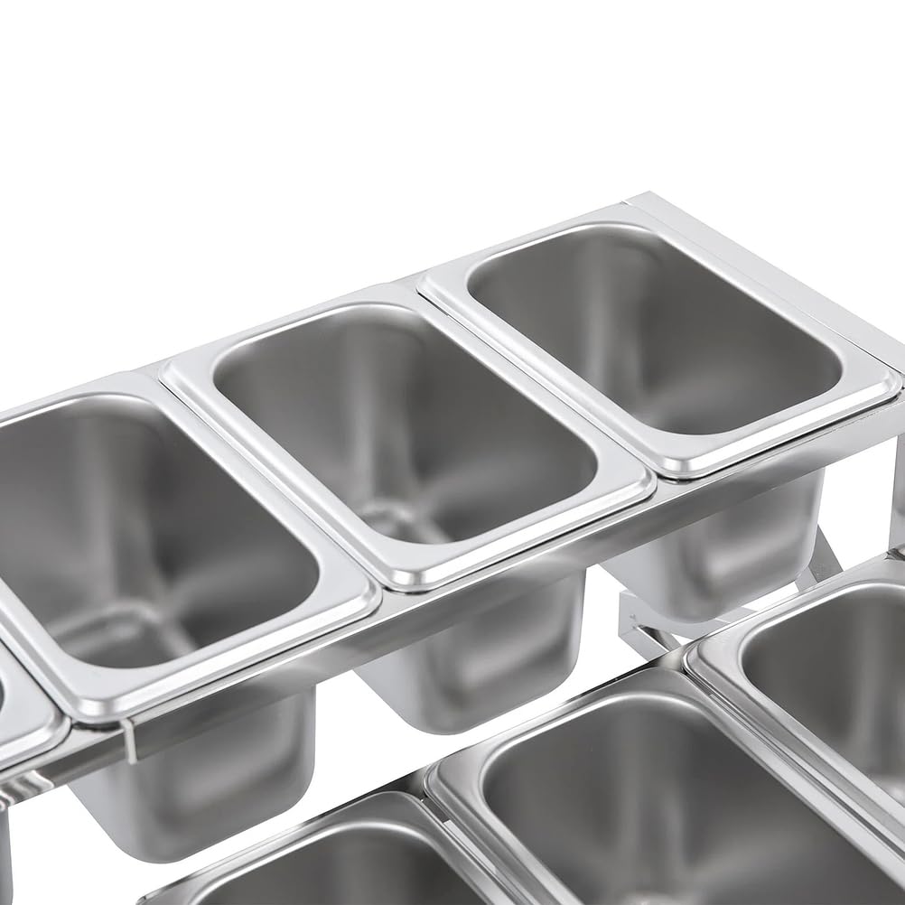 Estante de especias expandible, estante organizador de acero inoxidable de 2 niveles con 10 sartenes, tapas y cucharas para condimentos, especias y mermeladas, ajustable de 14 a 25.6 pulgadas