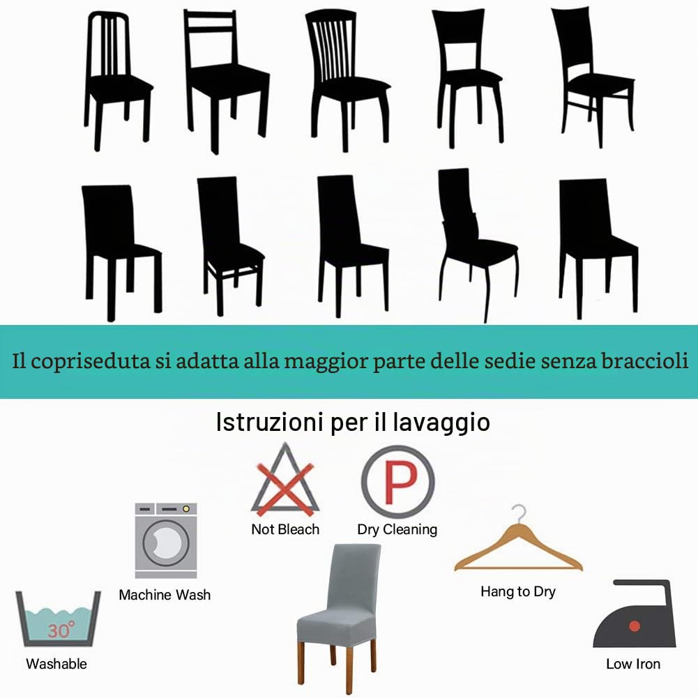 6 Pezzi Coprisedie Elastico con Schienale, Lavabile Estraibile Moderno, Facile da Pulire e Resistente, Fodere per sedie per Cucina sala da Pranzo Cerimonia (Grigio argento)