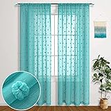 Teal Curtains 84 Inch Length for Living Room 2 Panels Set Window Rod Pocket Pom Pom Dot Fairy...