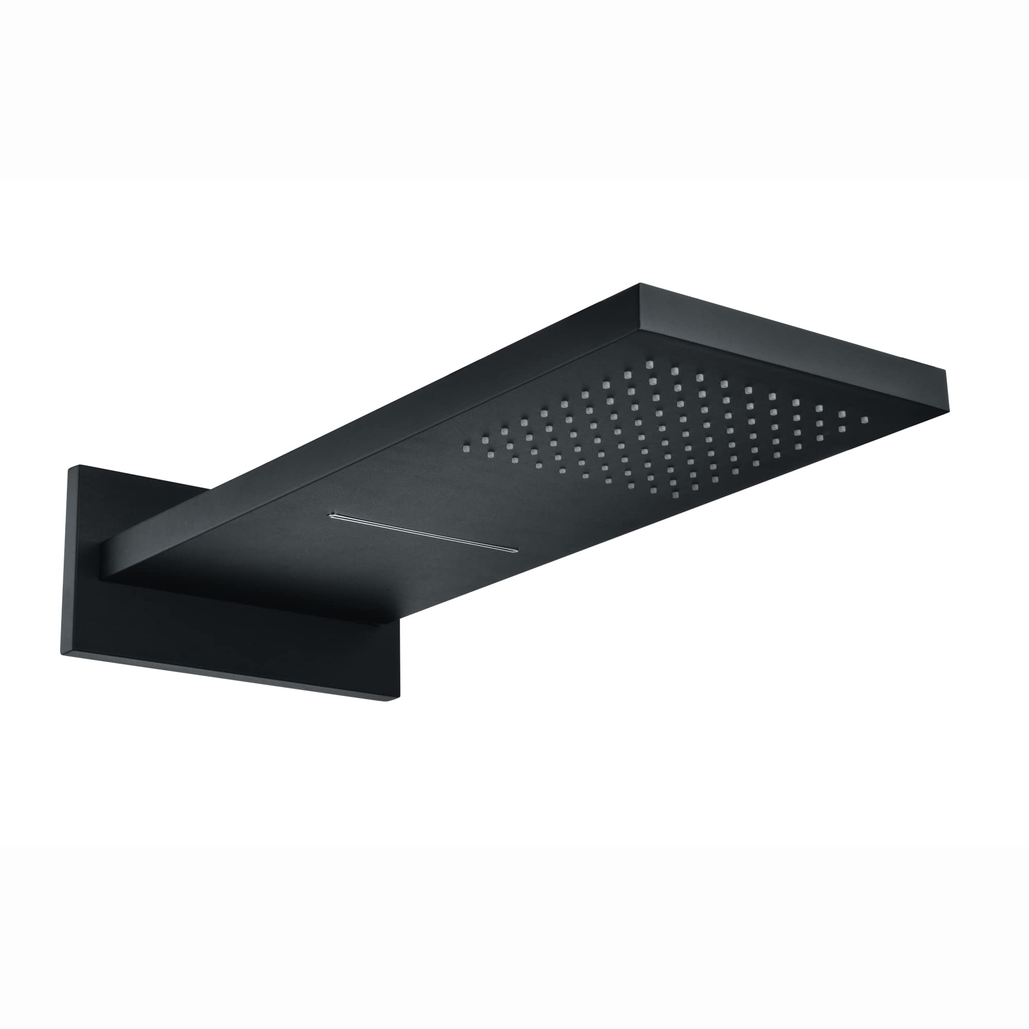 Enki Black R42, Rectangular Dual Fixed Shower Head, Overhead Waterfall & Rainfall Function, 575 X 230Mm, Matte