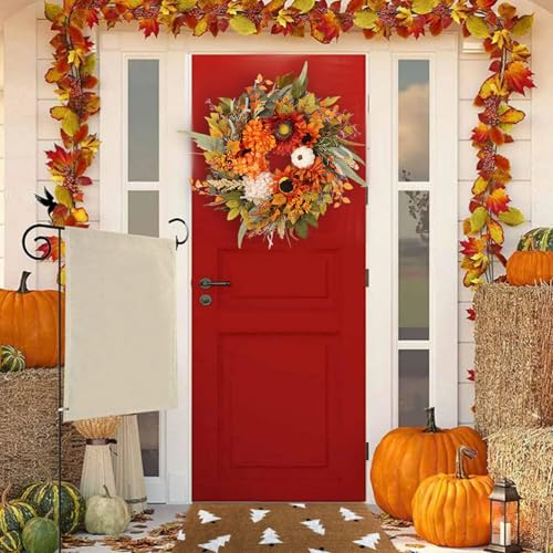 Guirnalda estilo granja confeccionada con flores artificiales de otoño para pared 3