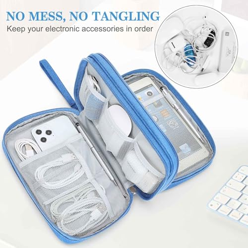 Image of FYY Electronic Organizer, Large Travel Cable Organizer Bag Pouch Electronic Accessories Carry Case Portable Waterproof Double Layers All-in-One Storage Bag for Cable, Cord, Charger, Phone, Cyan