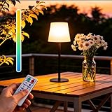 Solar Tischlampe Outdoor USB Aufladbar, Dimmbare Warmweiße und RGB Lichter, IP65 Wasserdichte, Tragbare Outdoor Tischlampe Mit Lichtsensor und Fernbedienung für Garten, Terrasse, Restaurant, Camping