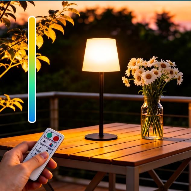 Solar Tischlampe Outdoor USB Aufladbar, Dimmbare Warmweiße und RGB Lichter, IP65 Wasserdichte, Tr...
