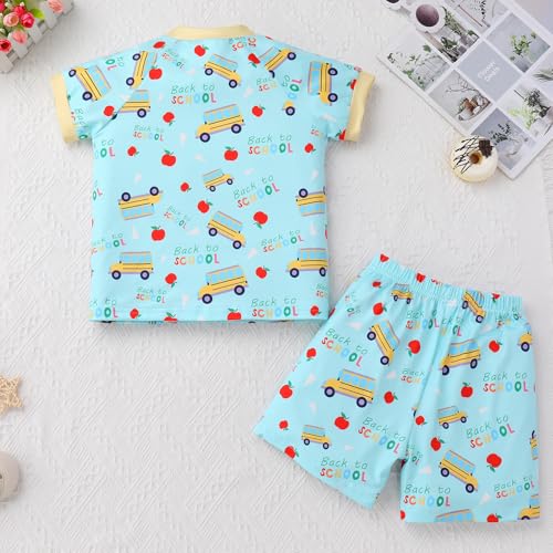Image of IMEKIS Toddler Kids Back to School Outfit for Boys Girls Apple Pencils Print Dresses Shirt with Shorts Sets 3-8T