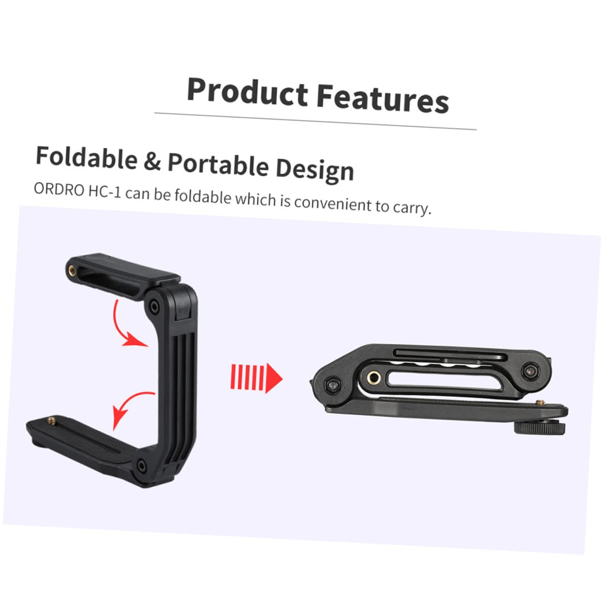 NUOBESTY Stabilizzatore per Fotocamera a Forma di U, Impugnatura Pieghevole in Nylon Pa66 e Fibra di Vetro, Foro 1/4 per Riprese a Bassa Angolazione
