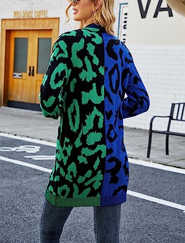 chouyatou Women's Color Block Leopard Print Button Down Long Knit Cardigan Sweaters with Pockets3