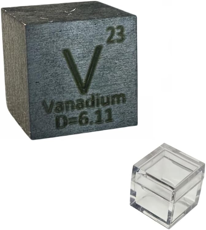 Vanadium Cube A Unique Metal Cube Made of 99.9% Pure Vanadium Block, Periodic Table Element Cube Collection,Science Gift for Adults,Engraved Vanadium Cube + Acrylic Box (Vanadium, 0.39inch(10mm))