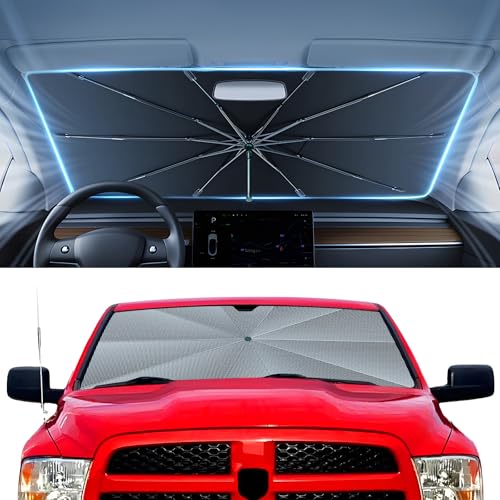 Image of Autorder Windshield Sun Shade Umbrella for 2009-2018 Dodge RAM 1500 2500 3500 Accessories,Upgraded Ice Crystal Material,Easy Setup Umbrella Sunshade for Car Windshield,100% Sun Blocking