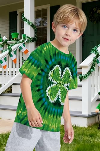 Image of TMSD Unisex Kids St.Patrick's Day T-Shirt Short Sleeve Crew Neck Clover Shamrock Tee 4-14 Years