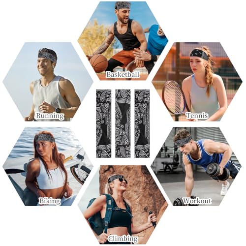Image of YARIEW 6Pcs Headbands Paisley Bandanas Head Bands Sweat Band Hair Wrap Headwrap Fashion Boho Wide Thick Workout Yoga Elastic Headbands Mens Cooling Running Sports Headband Sweatbands for Women and Men