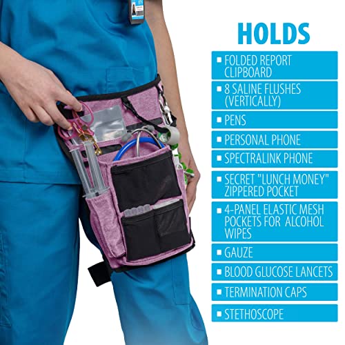 Image of Nurse Fanny Pack w /Elastic Leg Band - Multi Compartment Waist Organizer Tool Bag for Students, Practitioners & Medical Professionals (Purple Haze)