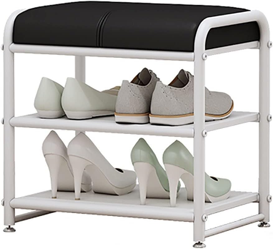 Meuble à chaussures étagère gain de place de 90 cm avec banc de rangement en fer