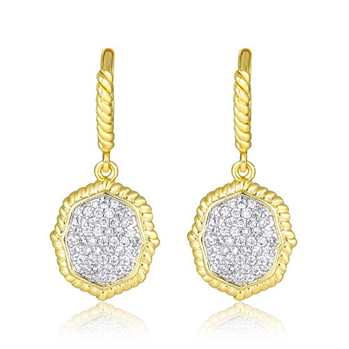 Pave Cubic Zirconia Octagon Drop Earrings (Gold Tone)